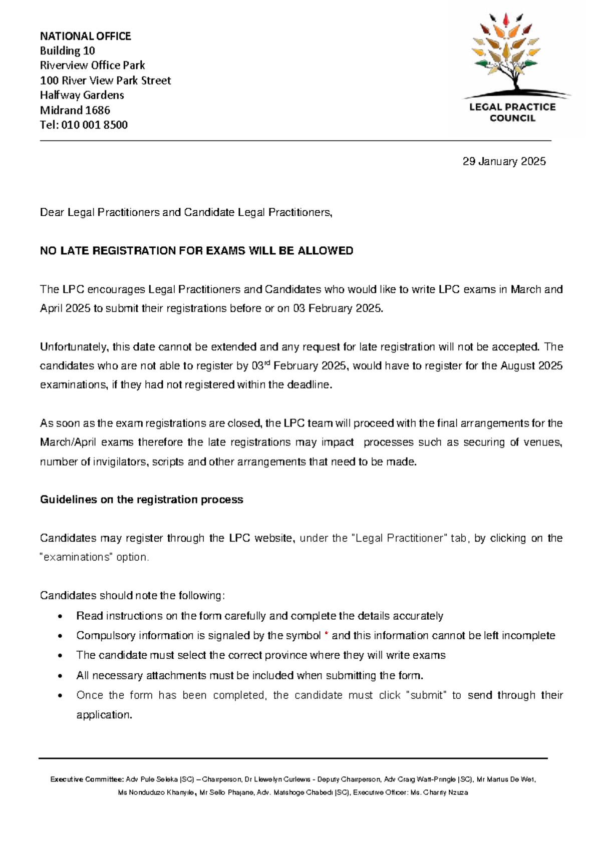 LPC Exam Registration Guidelines - No Late Submissions Allowed (Jan ...