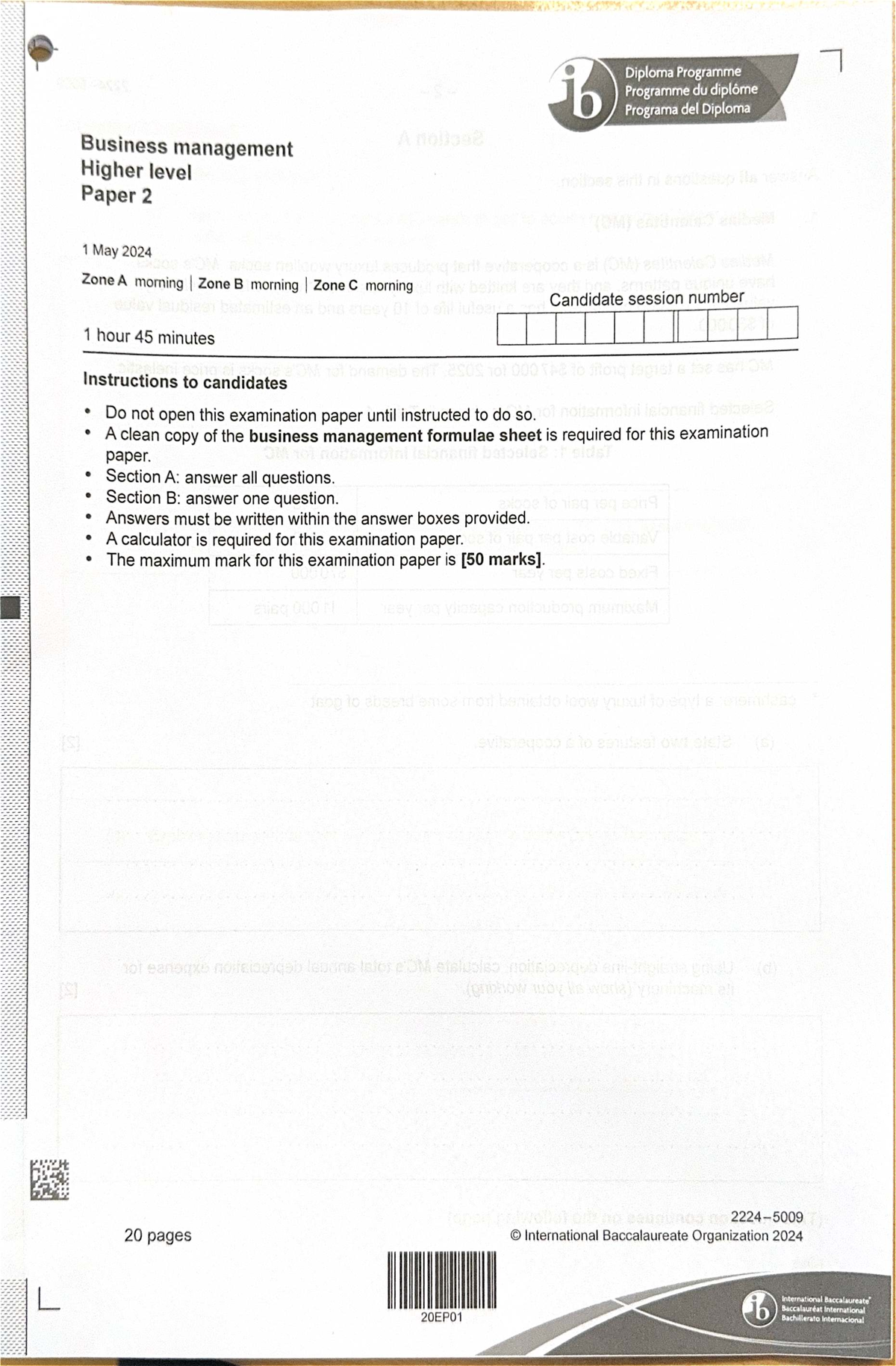 Business Management HL Paper 2 - Diploma Programme Exam May 2024 - Studocu