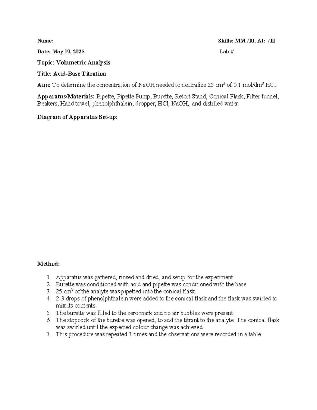 Titration Lab Report: Volumetric Analysis of HCl and NaOH - Studocu