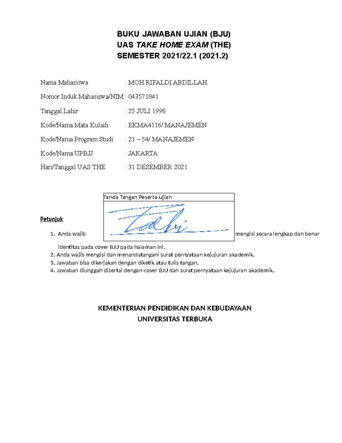 EKMA4116 Manajemen - Tanda Tangan dan Pernyat…
