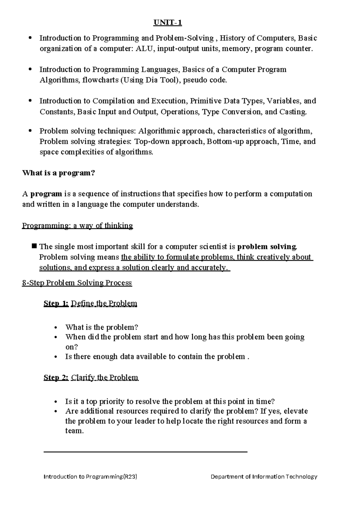 CP unit1 - C programming unit-1 - UNIT- Introduction to Programming and ...