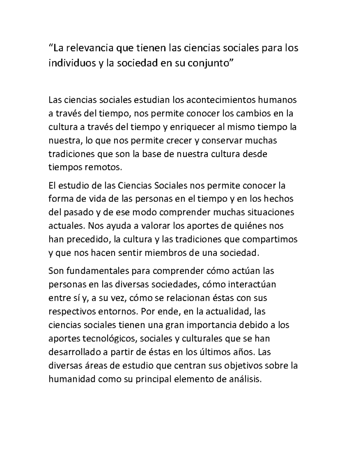 Relevancia de las Ciencias Sociales en la Sociedad Actual - Studocu