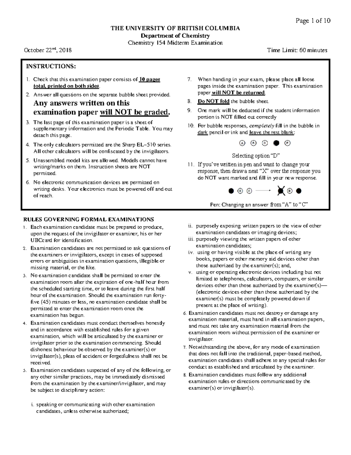 2018 W-CHEM 154 Midterm Exam Instructions and Questions - Studocu