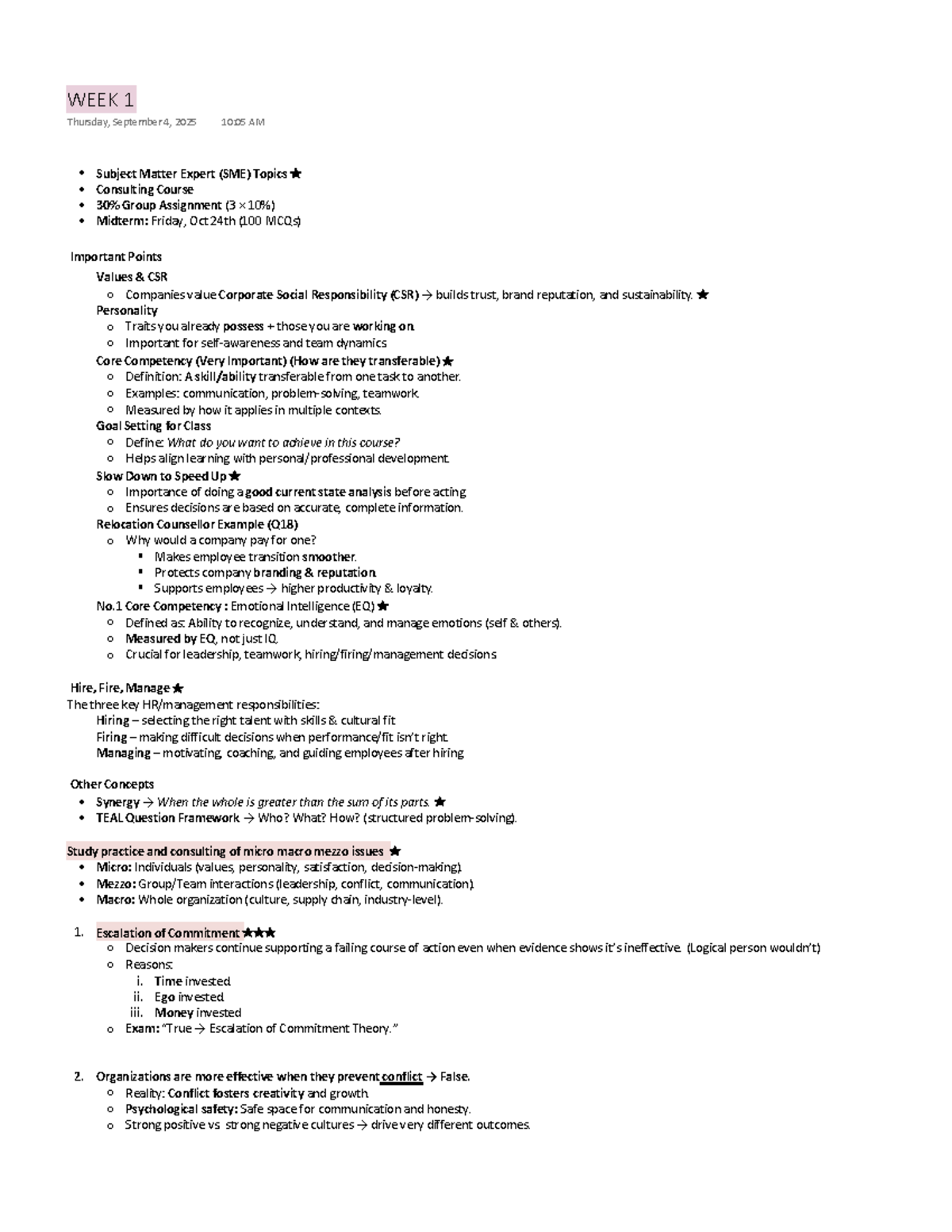 OB 101: Week 1 Midterm Notes on CSR, EQ, and Leadership Dynamics - Studocu