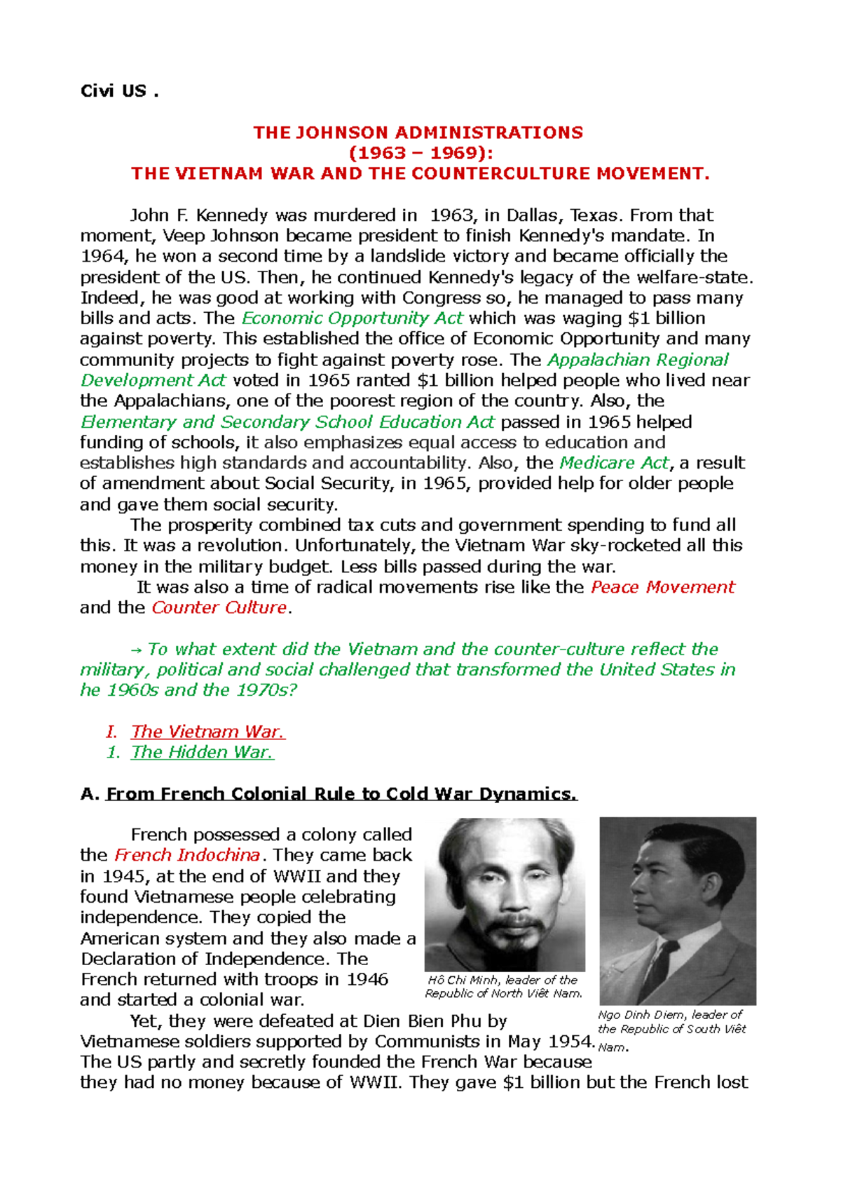 CIVI US: The Johnson Administration, Vietnam War & Counterculture ...