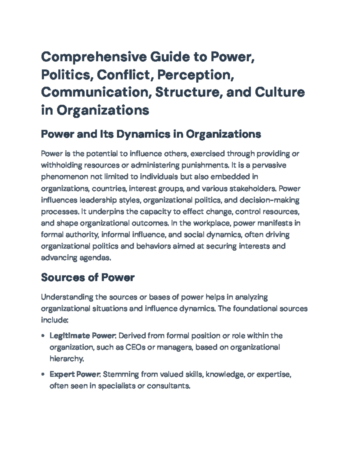 Comprehensive Overview of Power Dynamics & Org Culture (MGT 301) - Studocu