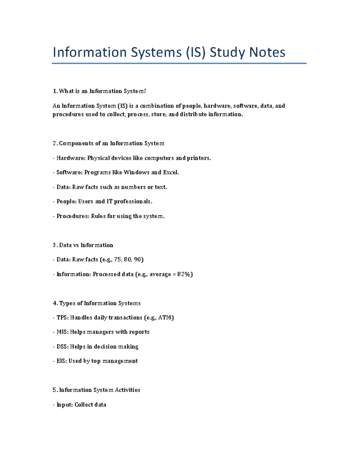 IS Study Notes: Understanding Information Systems and Their Components ...