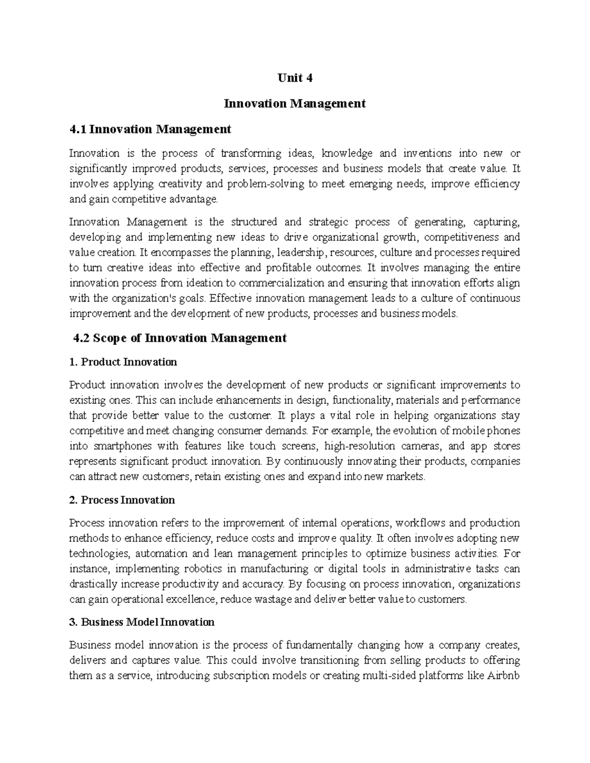 Unit 4: Innovation Management - Strategies and Practices - Studocu