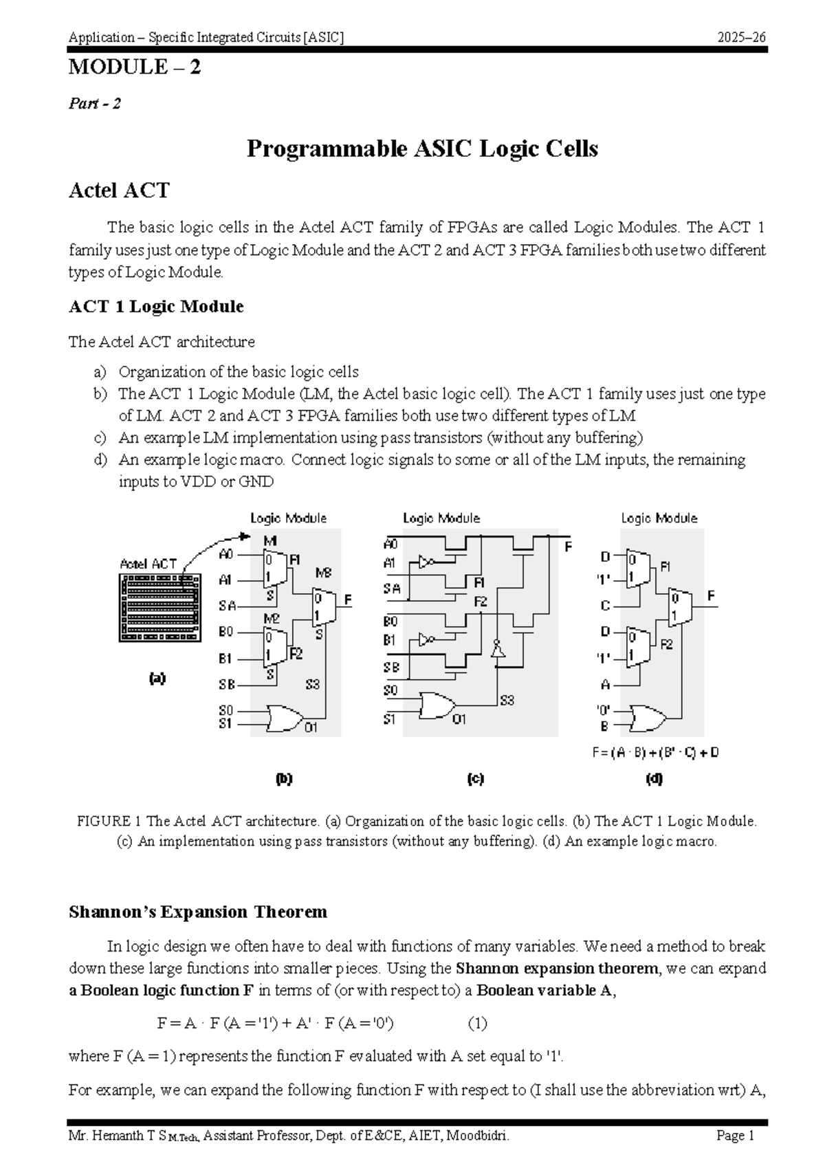 Programmable ASIC Logic Cells: Actel ACT Module 2 Overview - Studocu