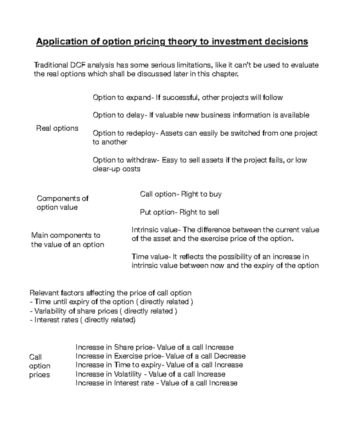 Application of Option Pricing Theory to Investment Decisions (FIN 15 ...