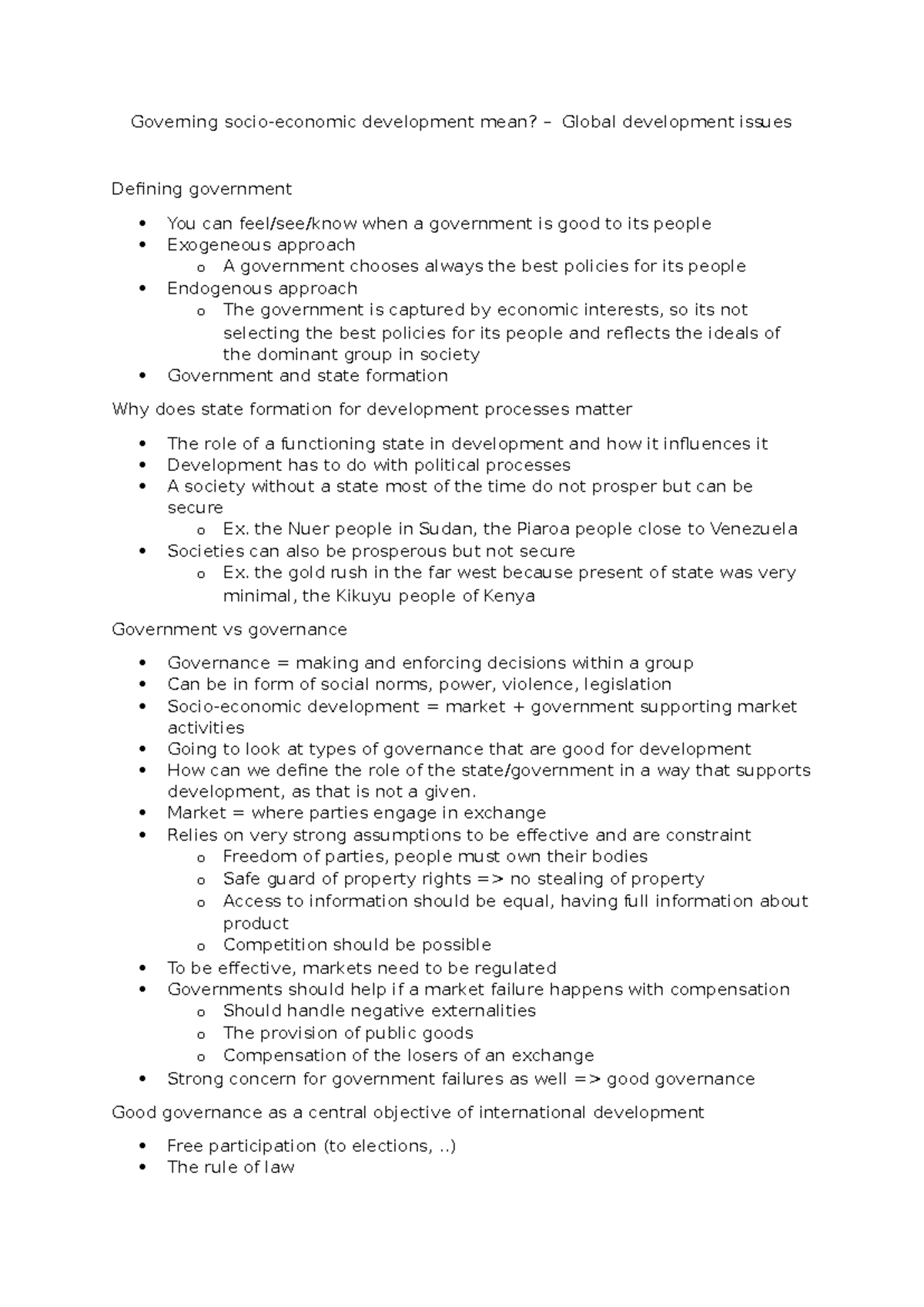 Lecture 4 - Global Development Issues and Governance (03/03) - Studeersnel