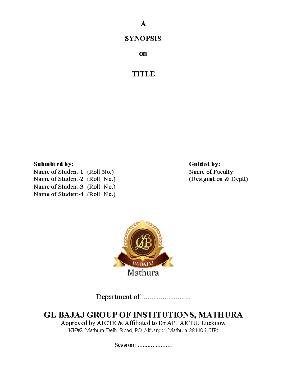 BTech Project Synopsis Format Guidelines: Essential Instructions - Studocu