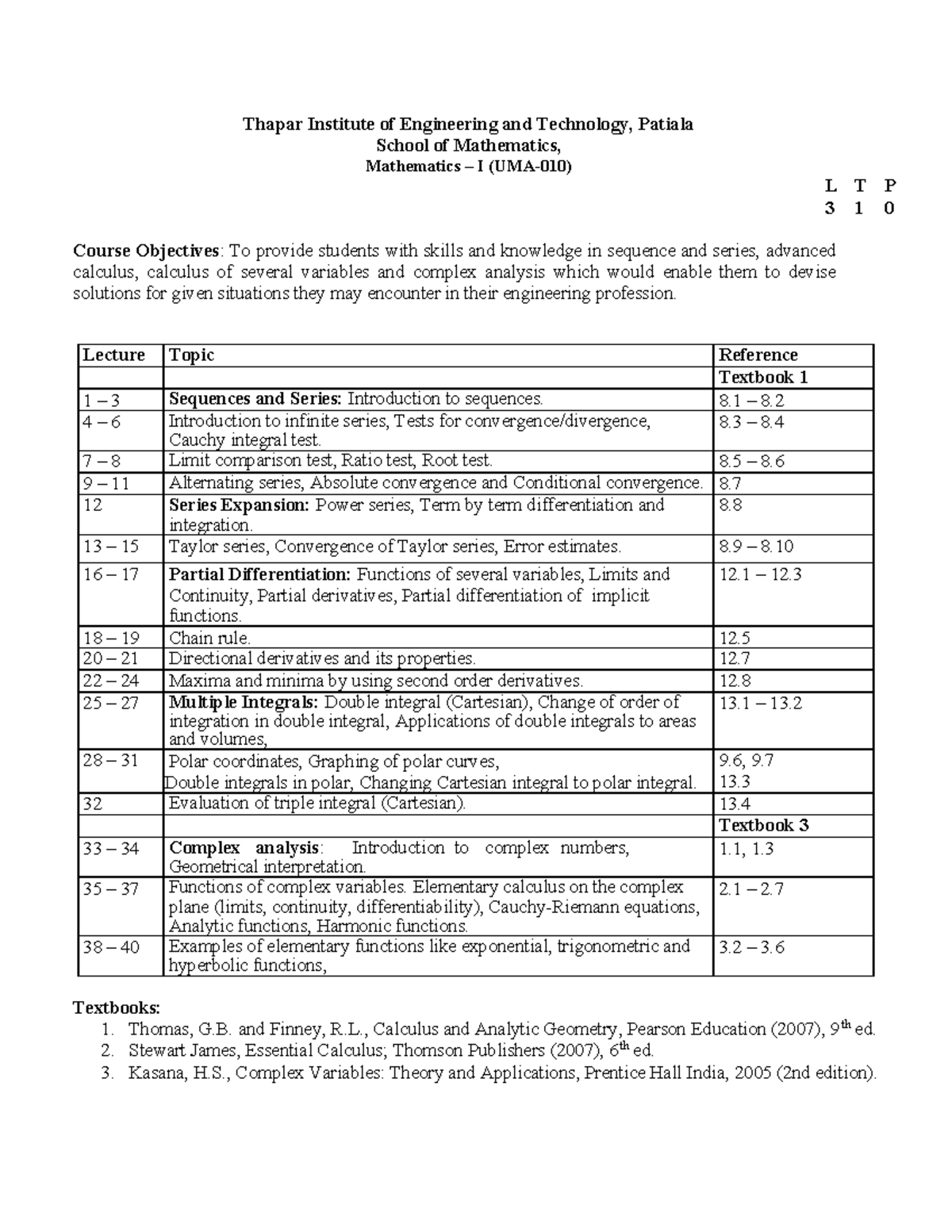Mathematics – I (UMA-010) Lecture Handout: Sequences, Series & Calculus ...