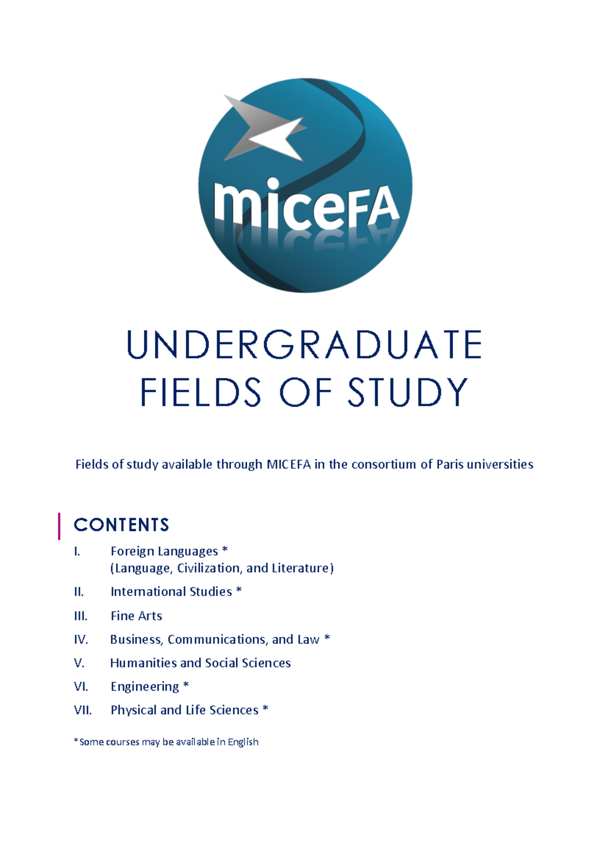 MICEFA Undergraduate Fields of Study Overview and Member Universities ...