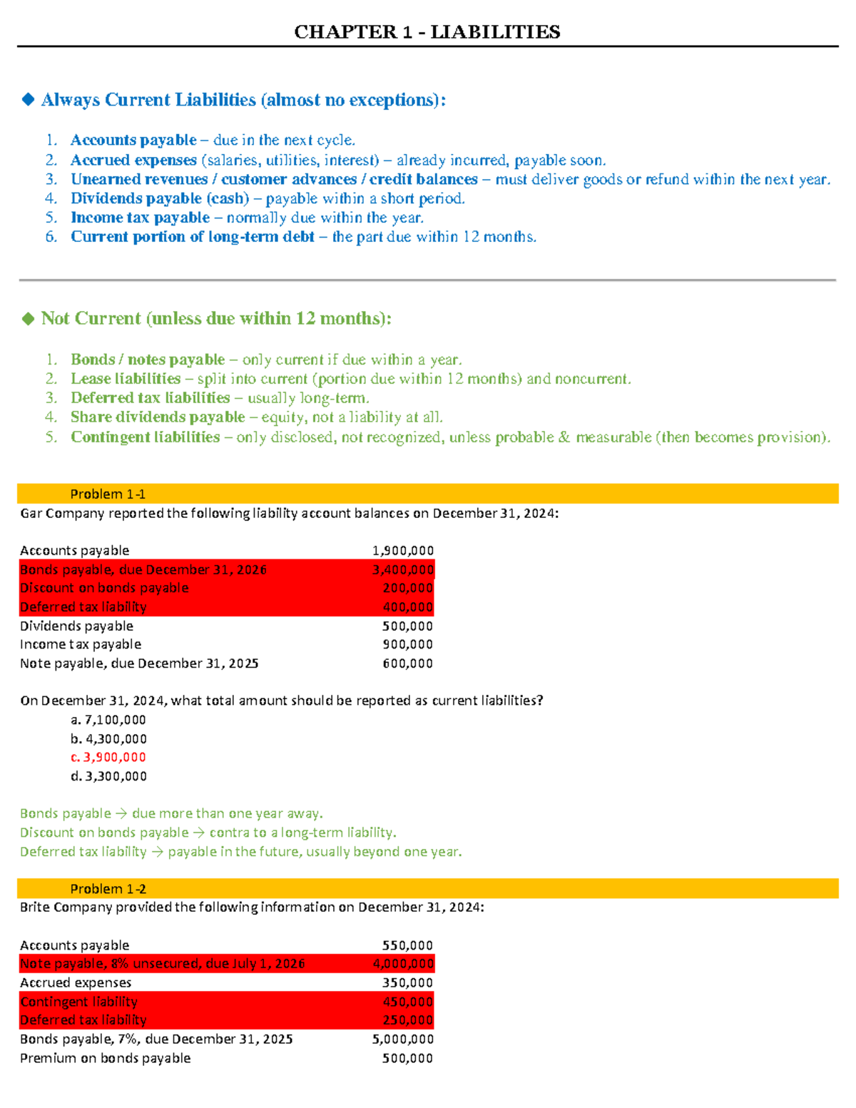 CHAPTER 1: CURRENT AND NON-CURRENT LIABILITIES - Studocu