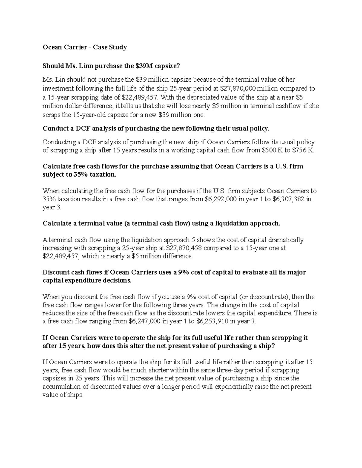 Ocean carrier case study - Ocean Carrier - Case Study Should Ms. Linn ...