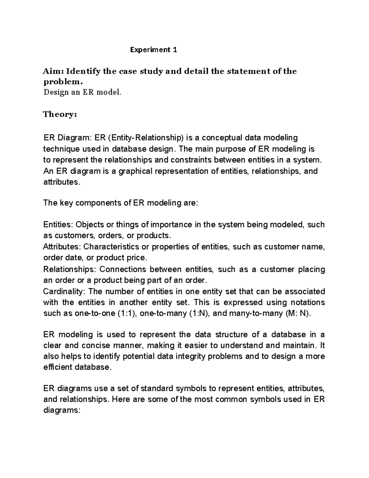 DBMS-EXP1 - ER Model Design for NHL Case Study and Problem Statement ...