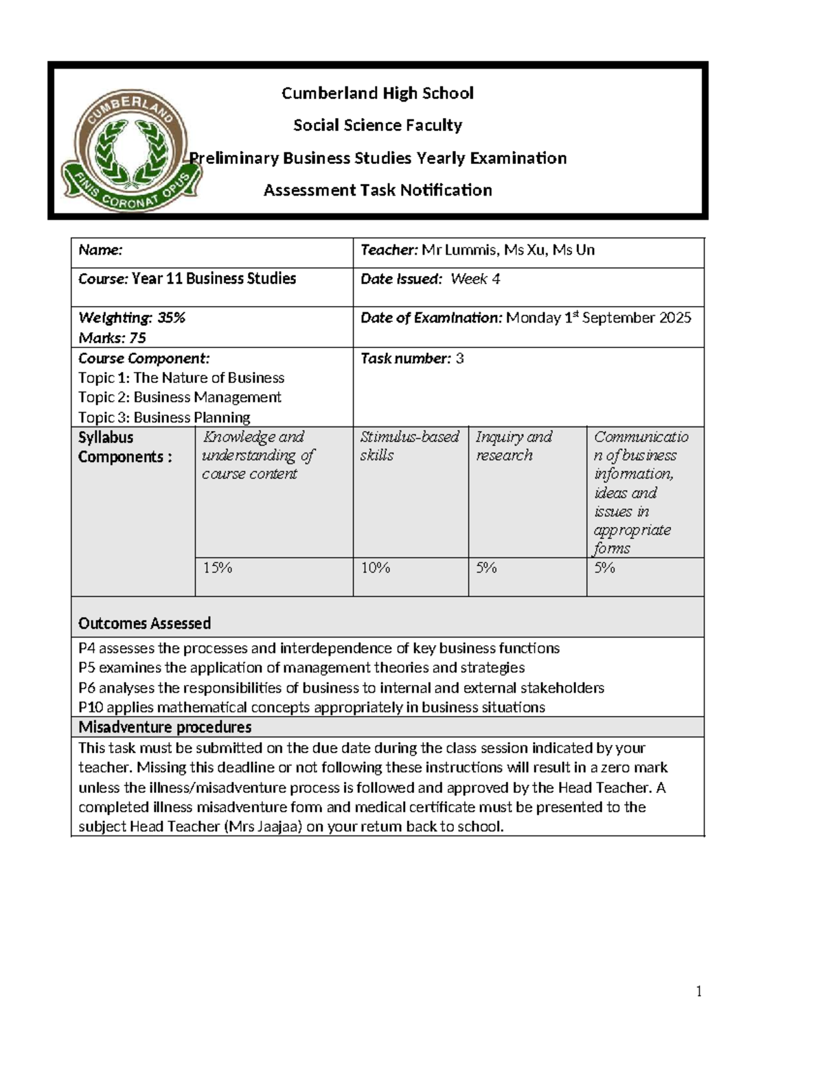 Year 11 Business Studies Yearly Exam Notification 2025 - Studocu