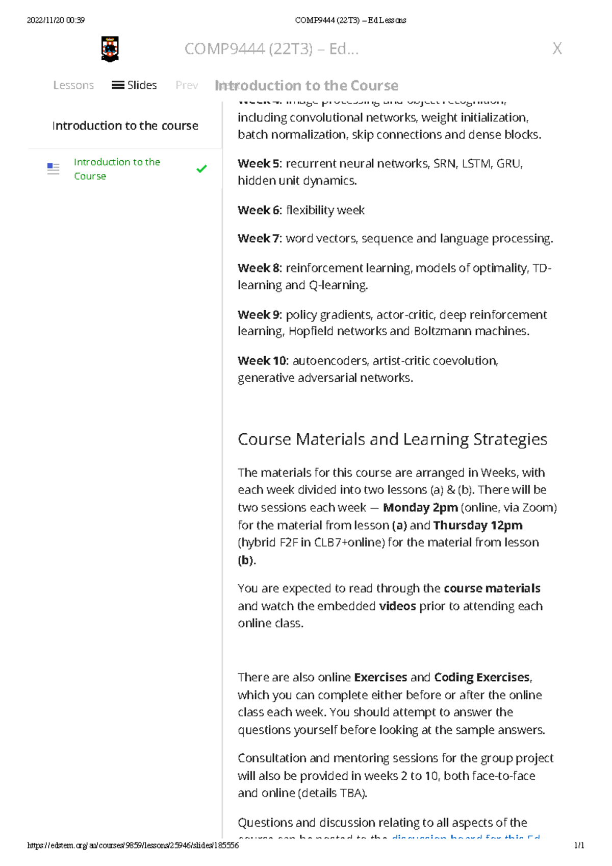 COMP9444 (22T3) – Lecture Notes on Ed Lessons and Techniques - Studocu