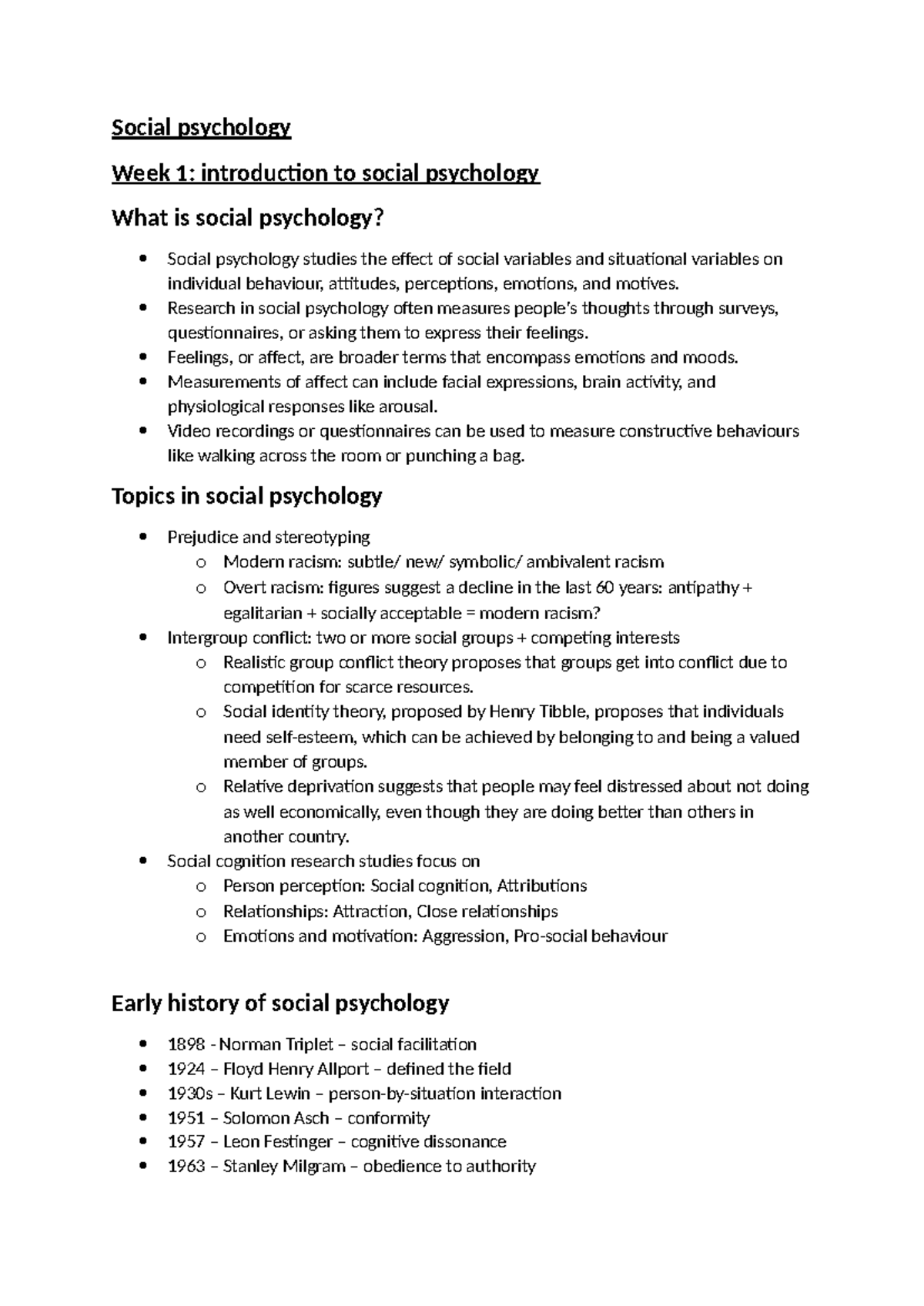 Social psychology - week 1 to week 5 notes - Studocu