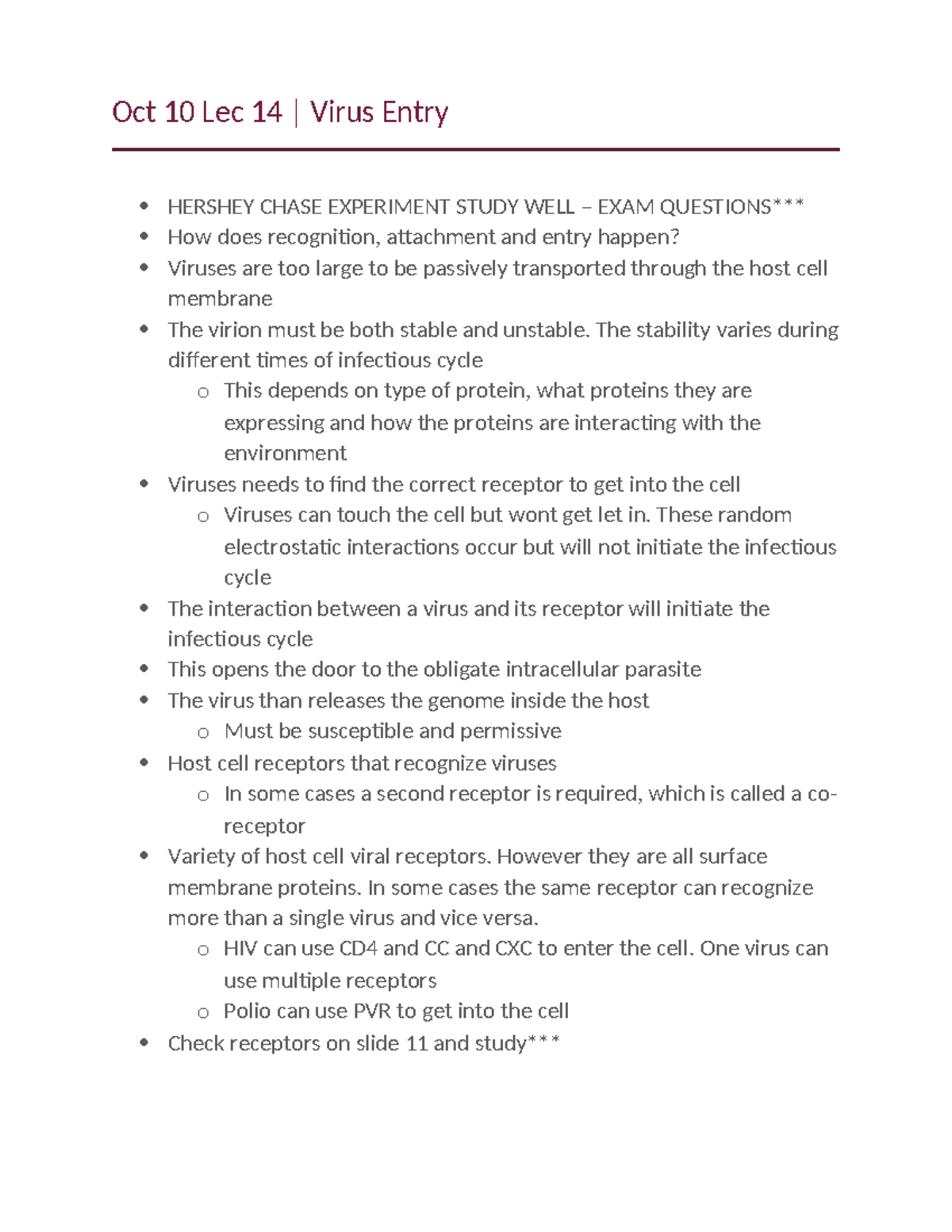 Unit B Microimmunology: Lec 14 - Virus Entry & HERSHEY CHASE Exam ...