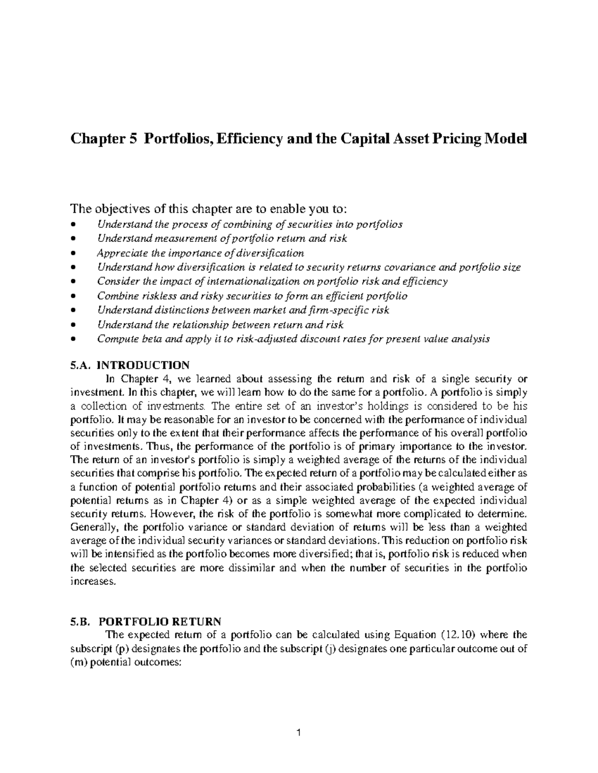 Portfolios, Efficiency and the Capital Asset Pricing Model - In this ...