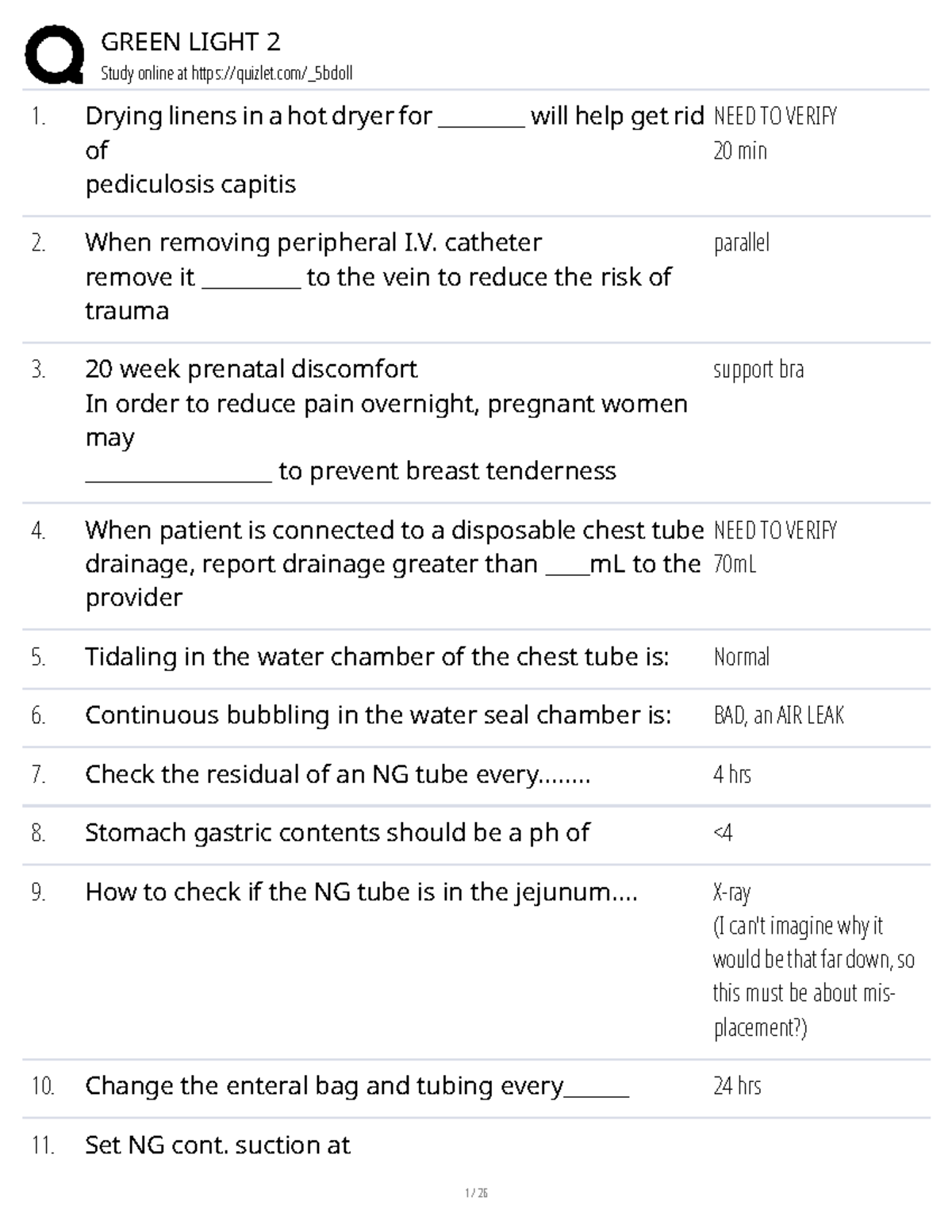 GREEN LIGHT 2 Study Notes: Key Nursing Concepts and Procedures - Studocu