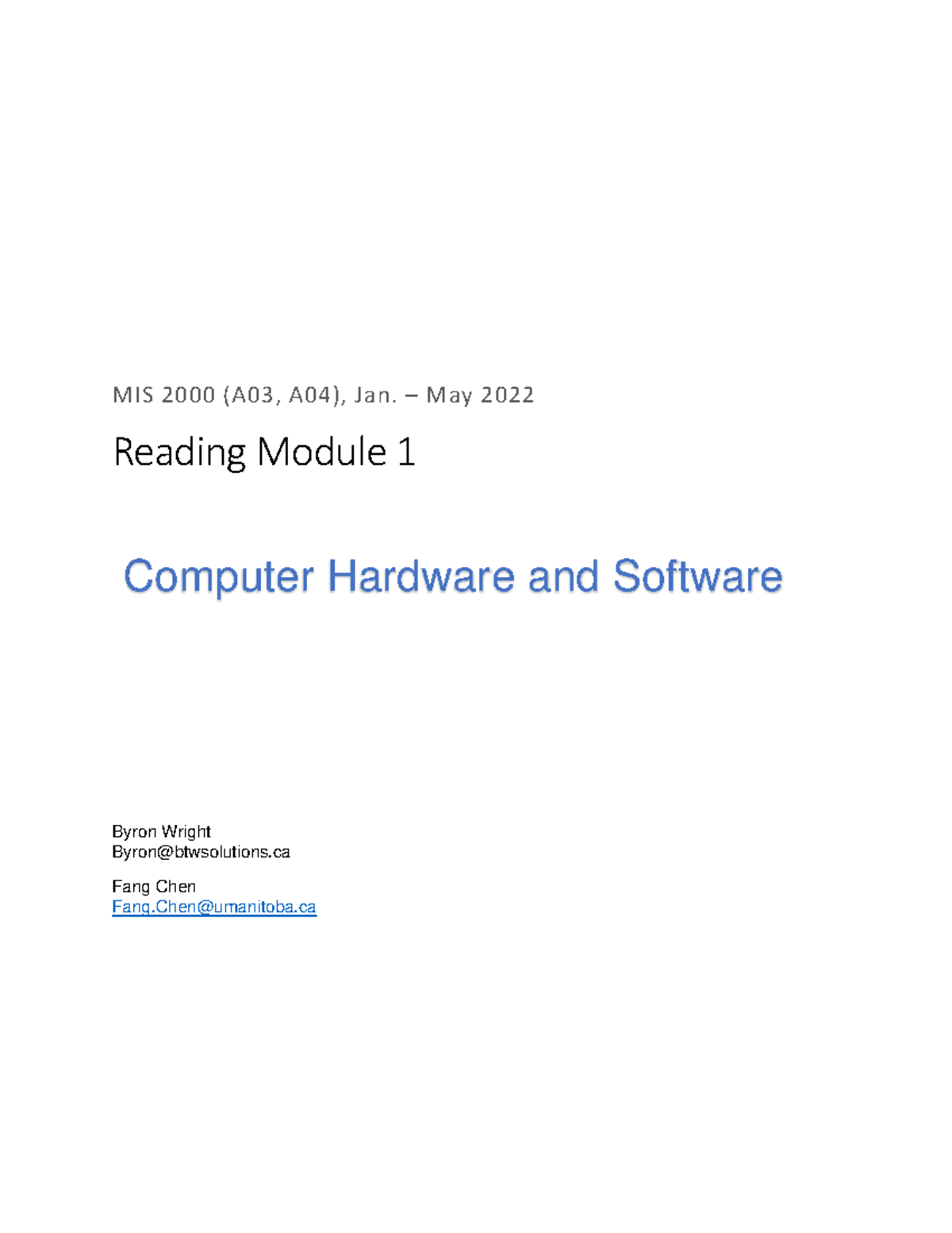 MIS 2000 Module 1: Understanding Computer Hardware and Software - Studocu