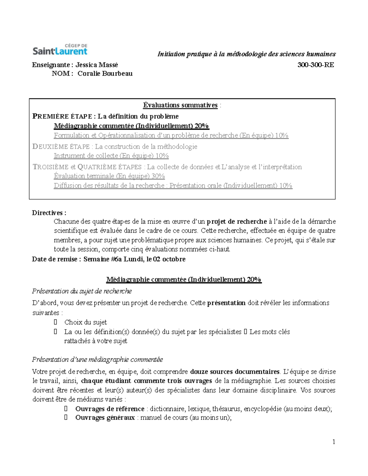 Médiagraphie Commentée en Méthodologie des Sciences Humaines 300-300-RE ...