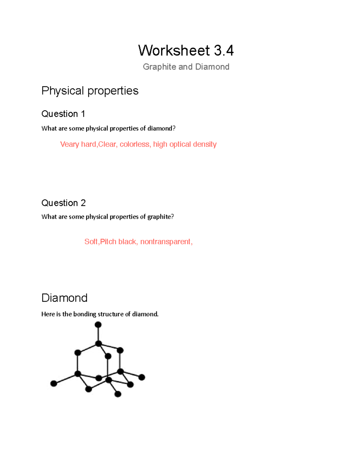 chem 1061 worksheet 3 4 Worksheet 3 Graphite and Diamond Physical