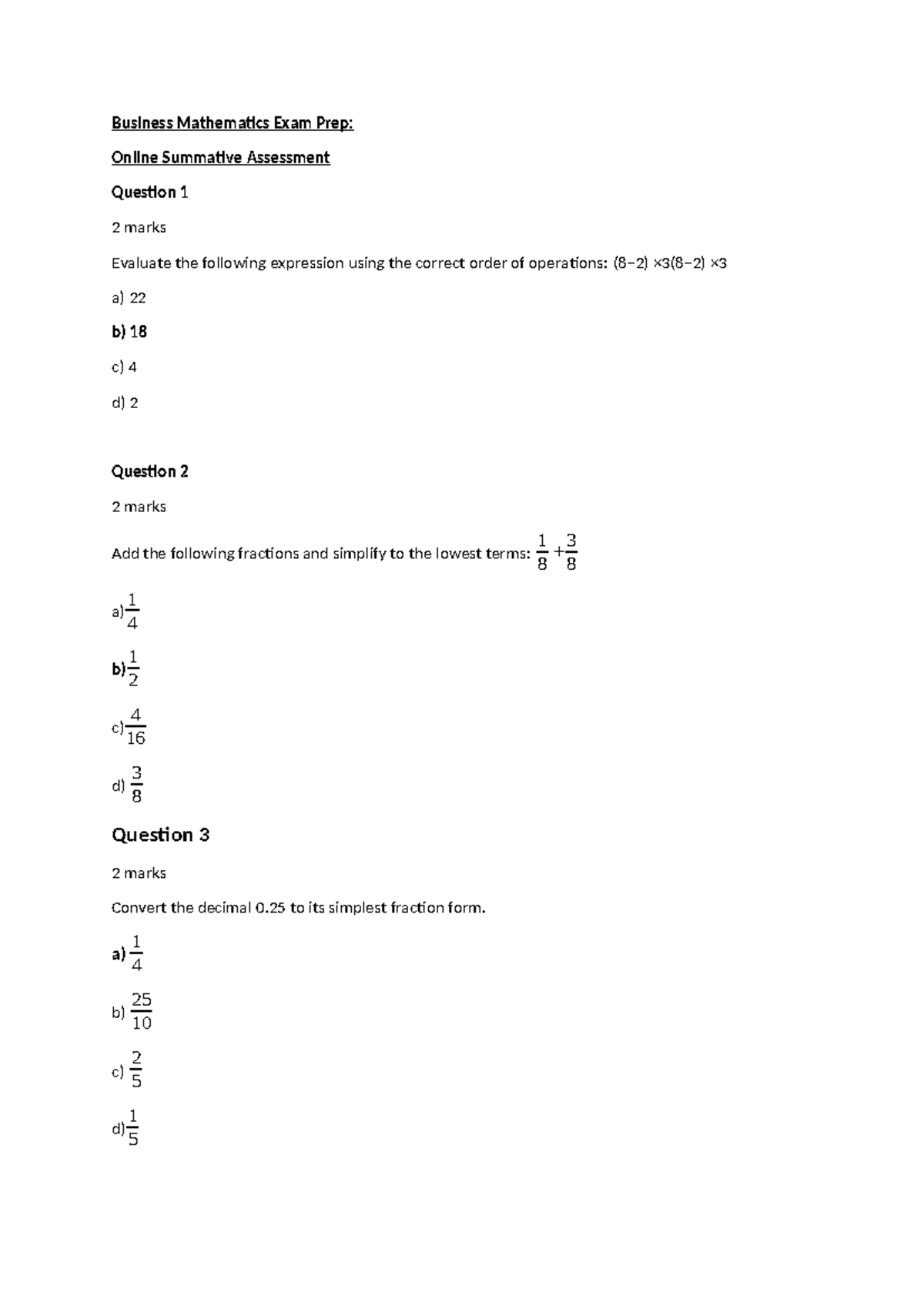 Business Mathematics Exam Prep: Key Concepts & Practice Questions - Studocu