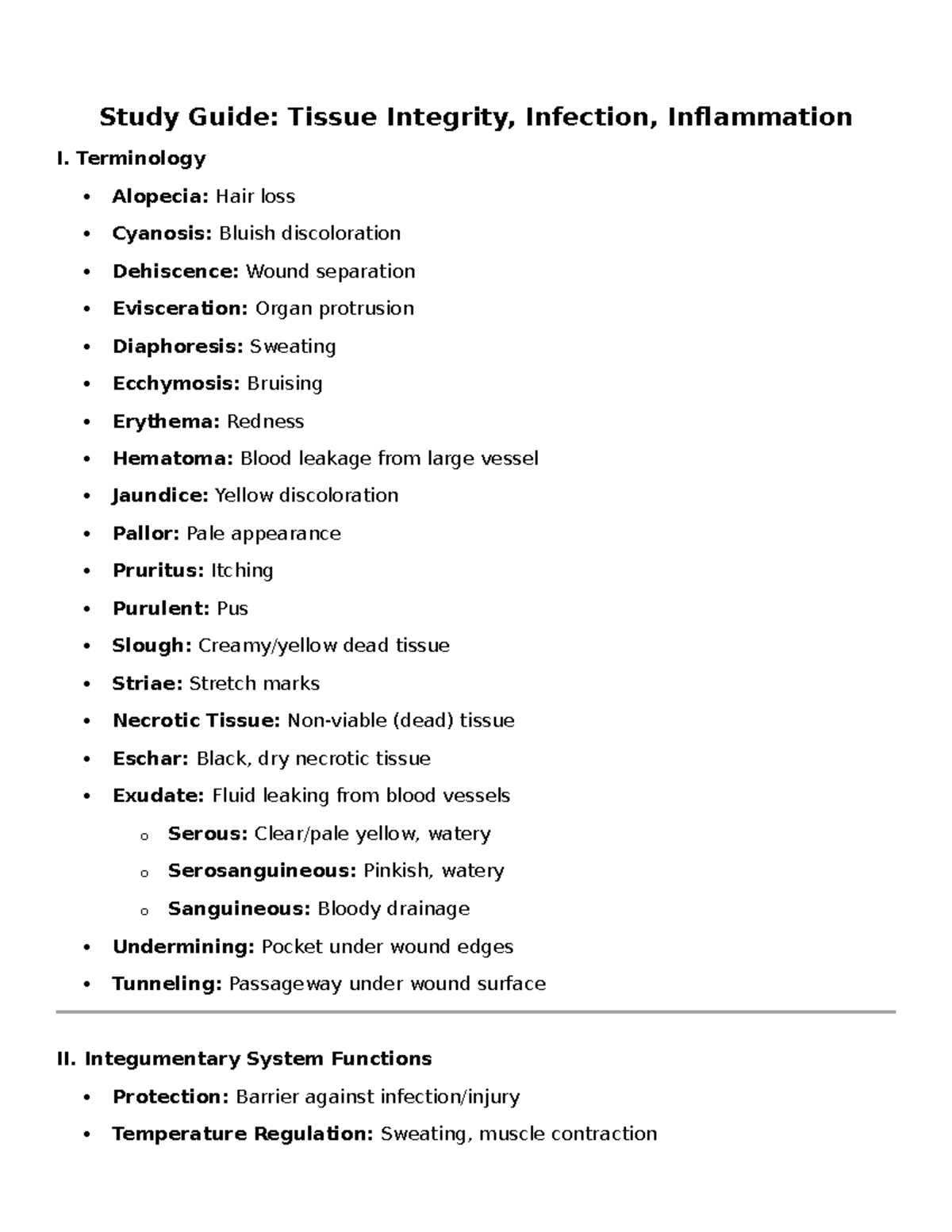 Study Guide- Tissue Integrity, Infection, Inflammation - Terminology ...