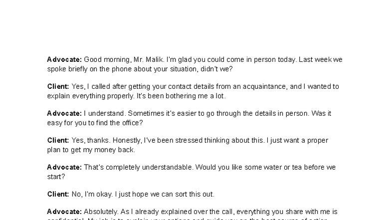 Client Interview Notes: Legal Consultation on Loan Recovery - Studocu
