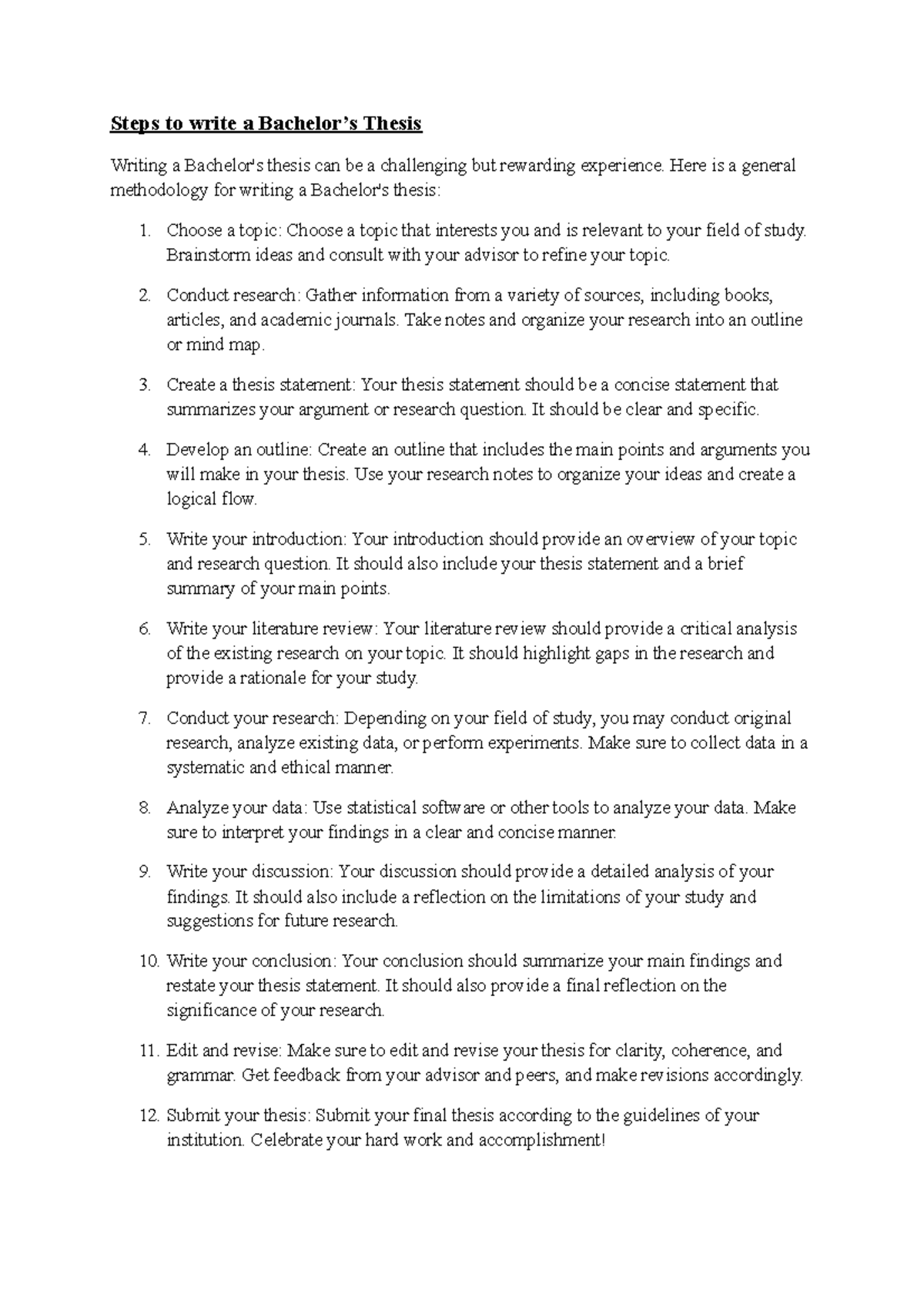 Methodology of writing a thesis - Steps to write a Bachelor’s Thesis ...