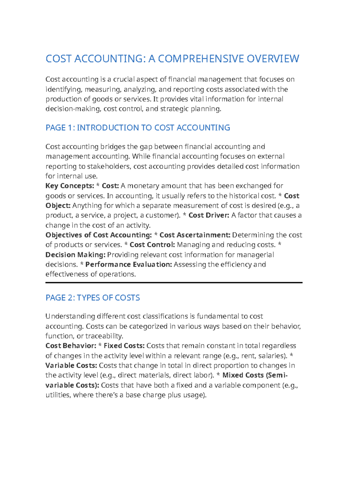 COST 101: Comprehensive Lecture Notes on Cost Accounting - Studocu