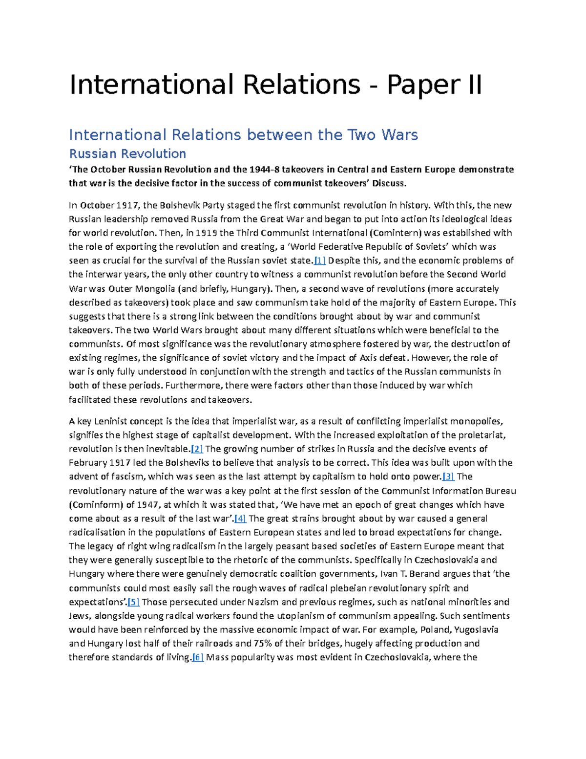 International Relations - Paper II: Notes on Communism and Fascism ...