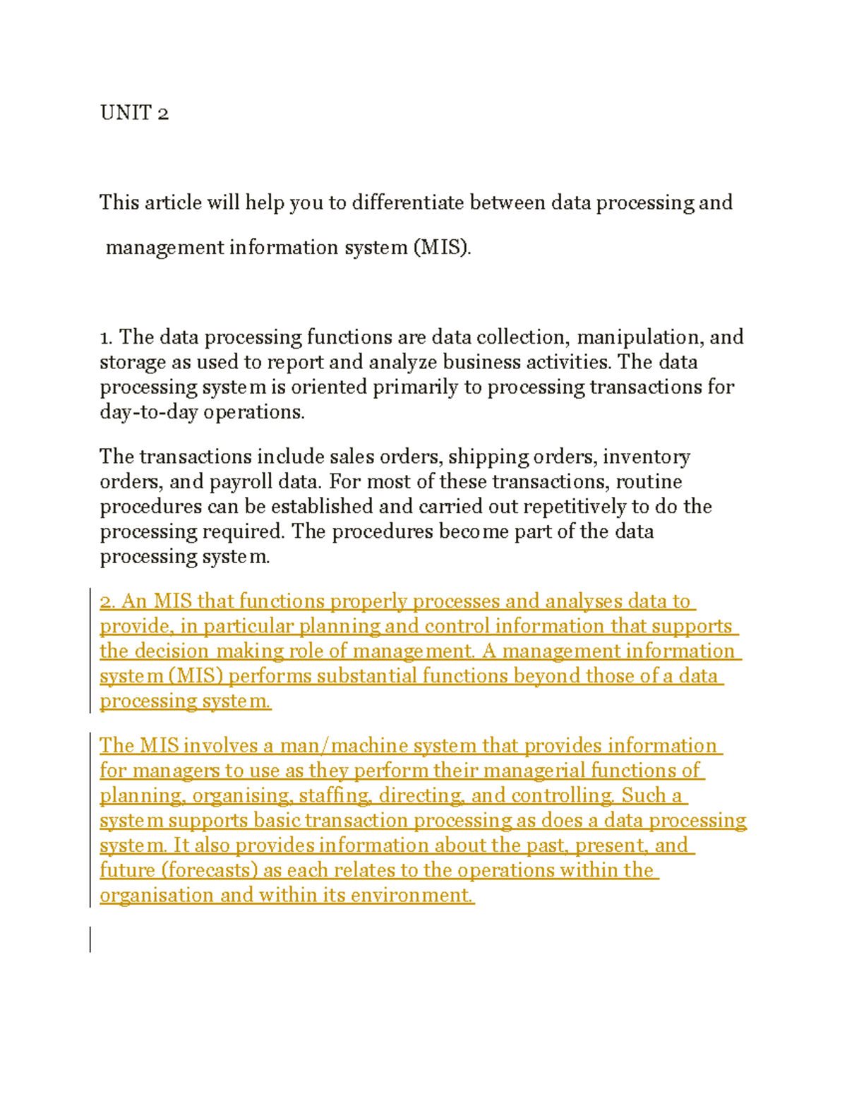 UNIT 2 - information system - UNIT 2 This article will help you to ...