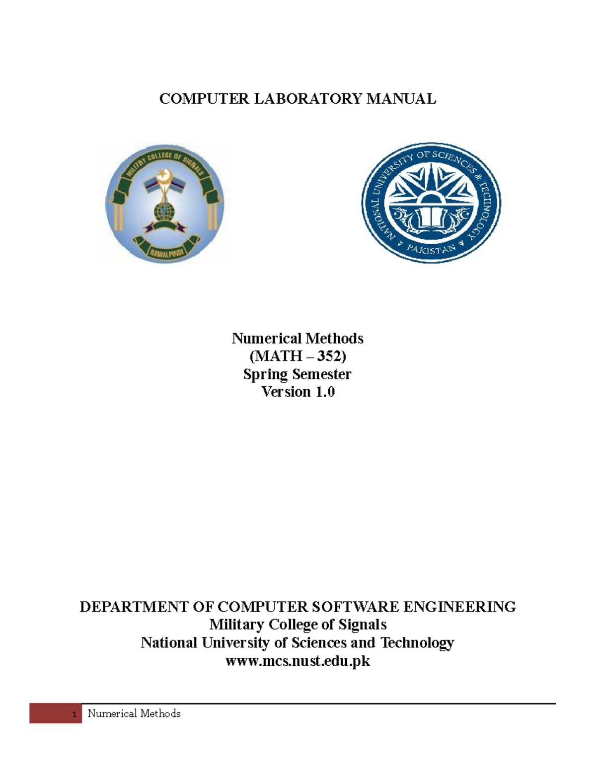 MATH 352 NM - Numerical Methods Lab Manual & Experiments Guide - Studocu