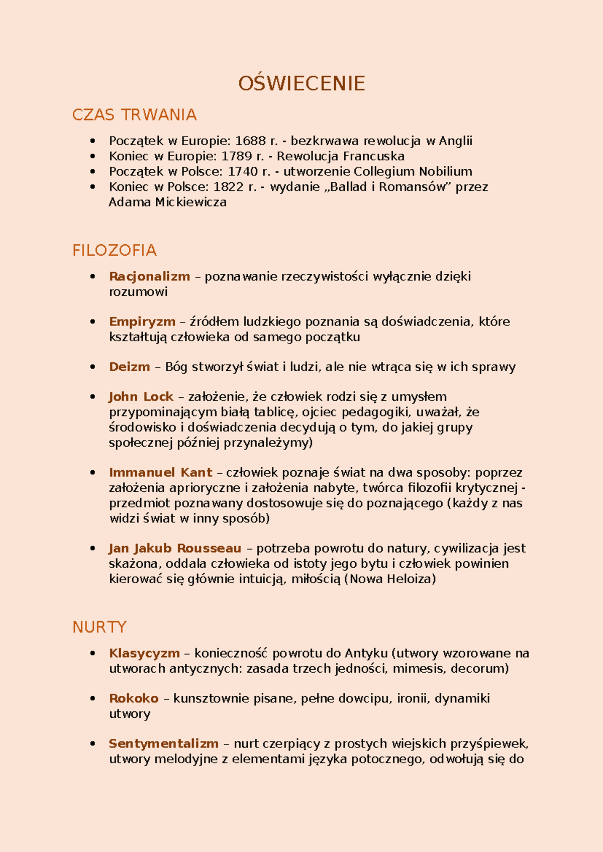 Oświecenie - notatki z epoki Oświecenia dla poziomu podstawowego oraz