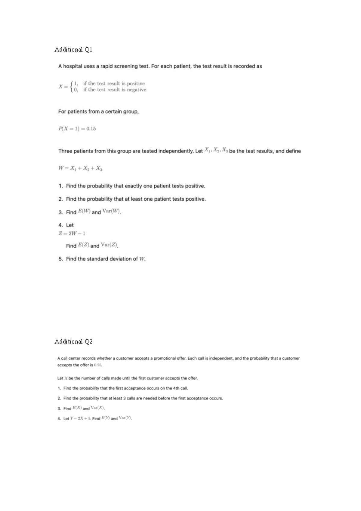 Tutorial Week 4 Additional Questions on Probability and Statistics ...