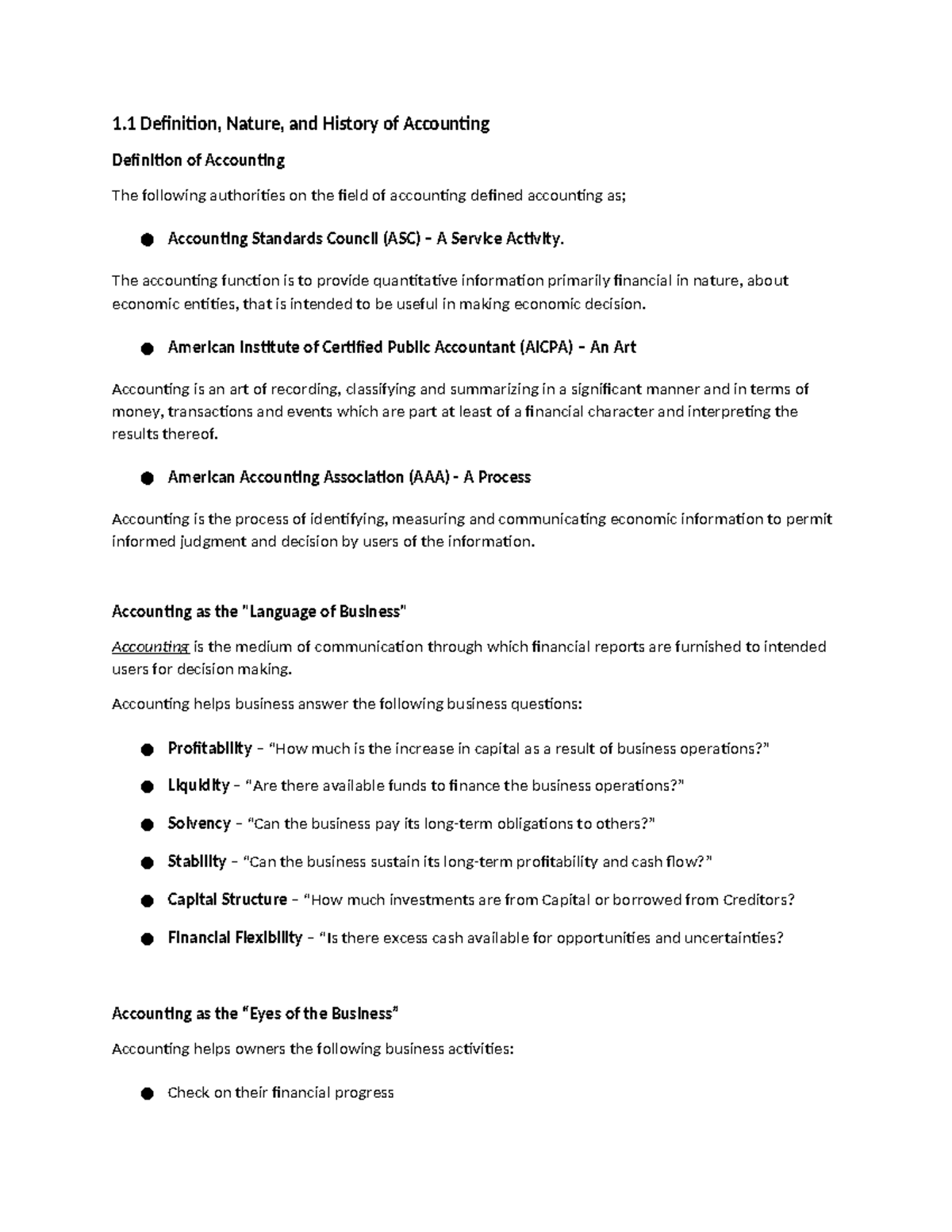 Module 1: Introduction to Accounting Concepts and History - Studocu