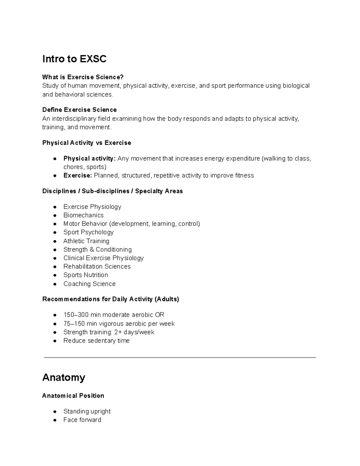 Intro to EXSC: Exercise Science Overview - Studocu