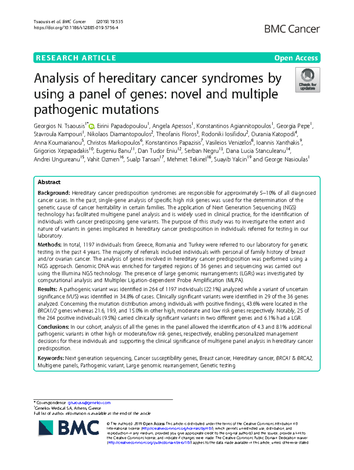 Analysis of Hereditary Cancer Syndromes via Gene Panel NGS (BIOL 405 ...
