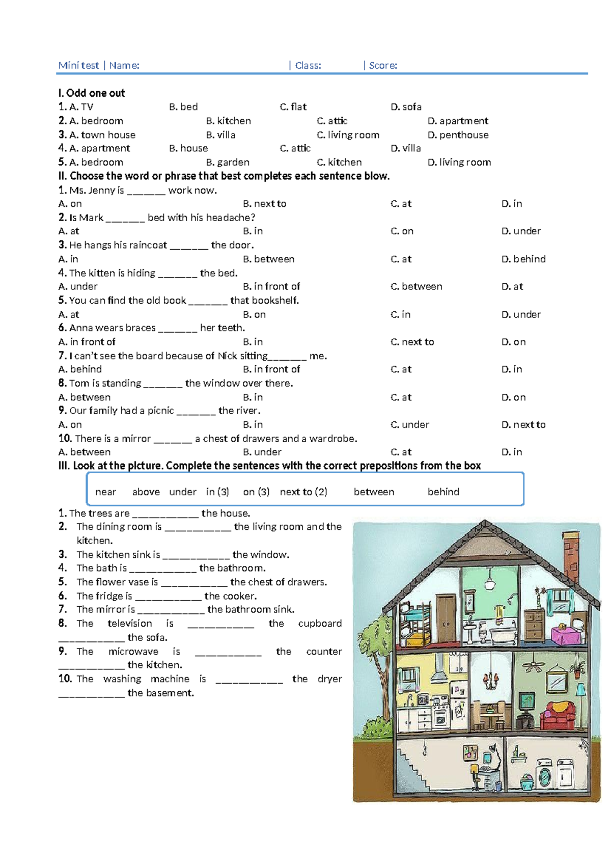 BÀI TẬP BUỔI 4 NHÓM 2 - Mini Test on Prepositions - Studocu