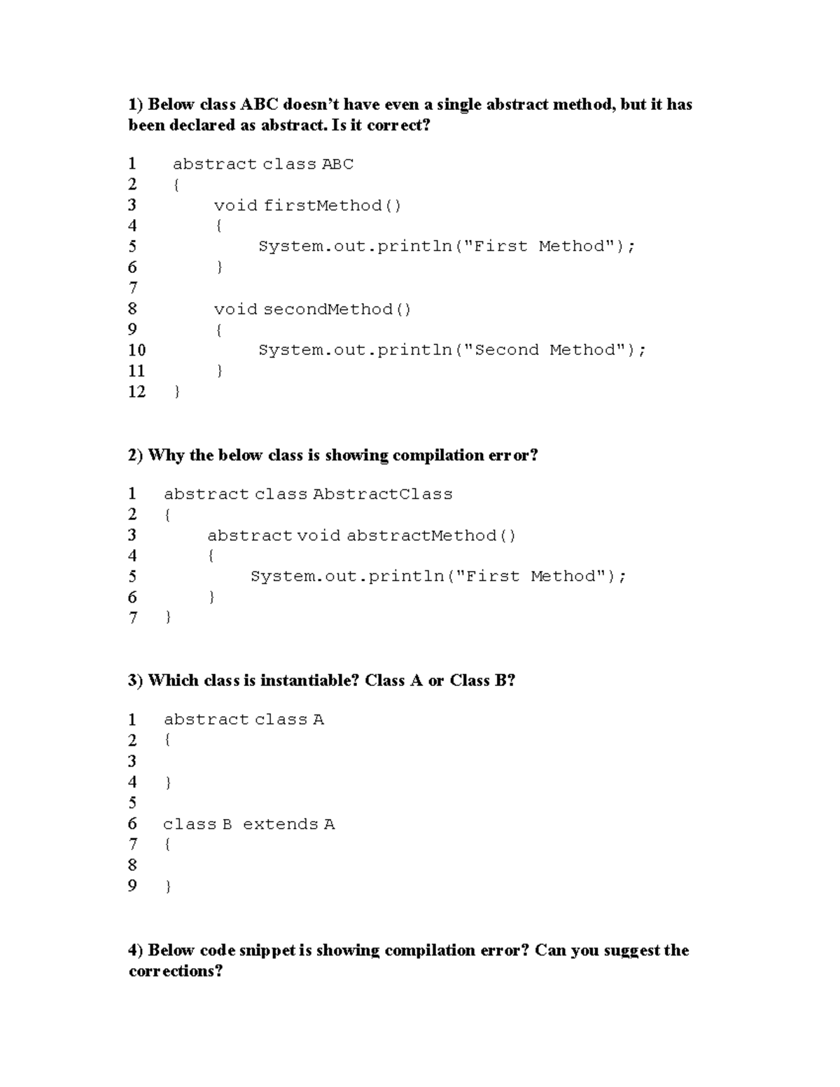 JAVA Questions Lab1: Abstract Classes and Compilation Errors - Studocu