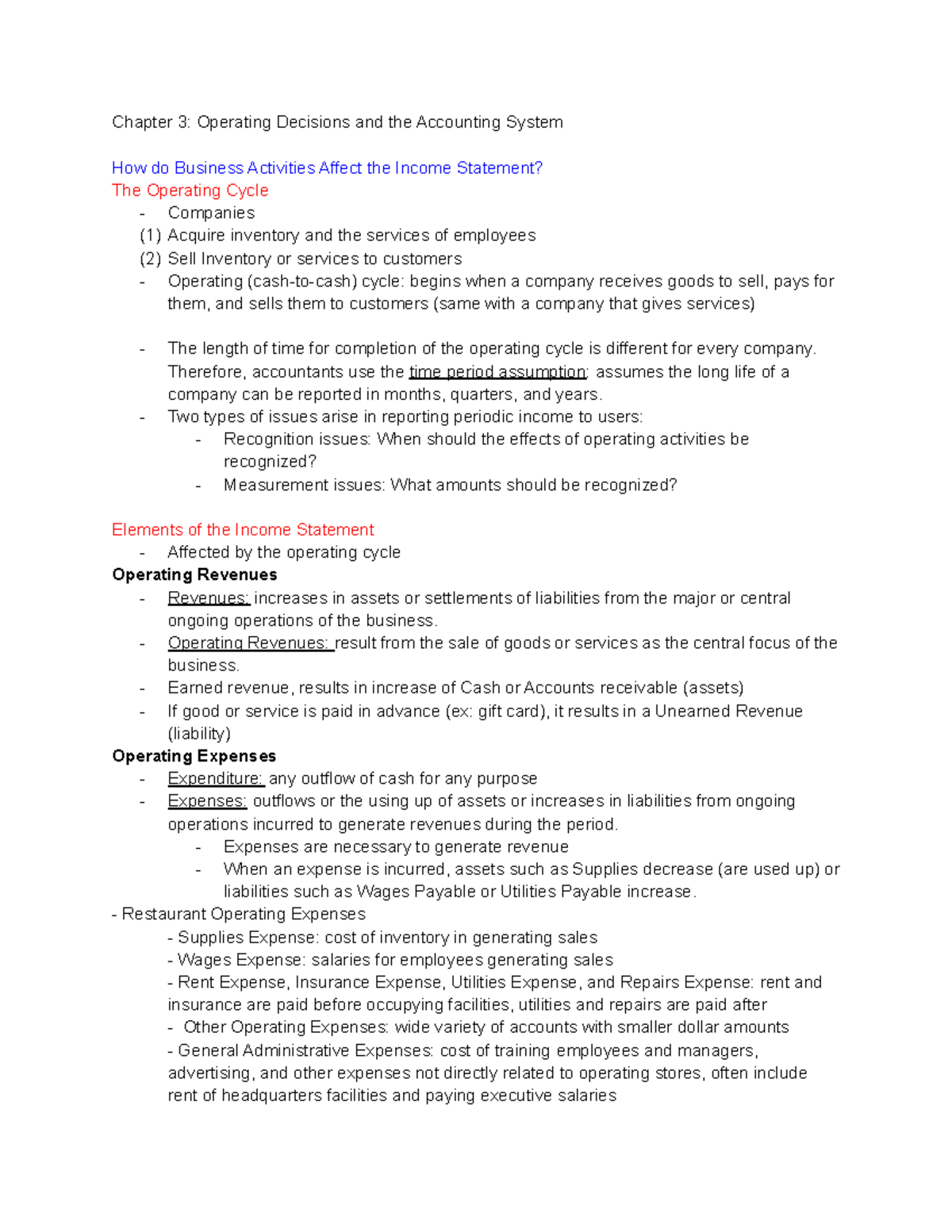 FA Chapter 3 (notes) - Chapter 3: Operating Decisions and the ...