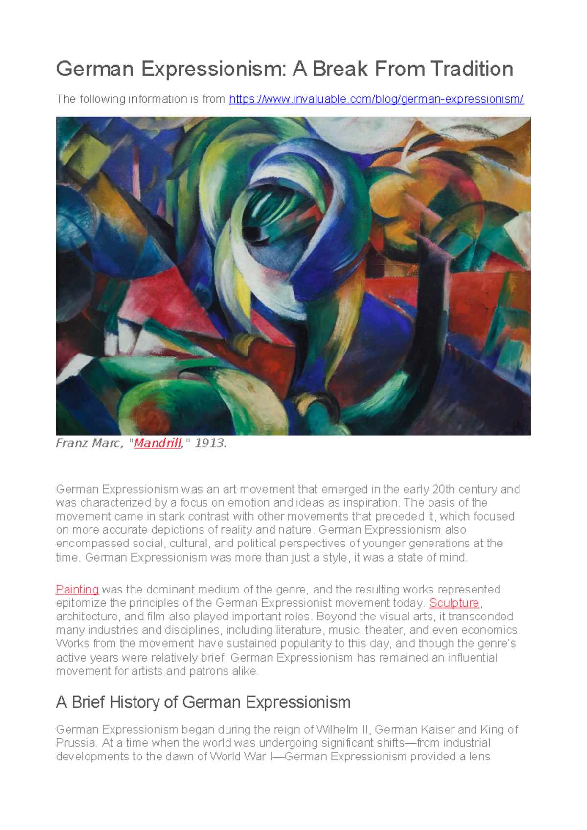 German Expressionism: A Break from Tradition (Art 101) - Studocu