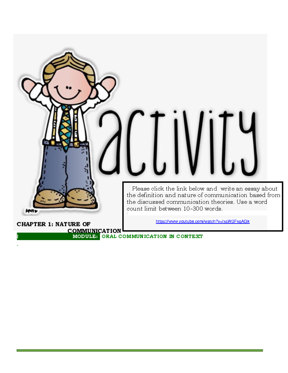 Chapter 1 Activity Nature OF Communication - I MODULE: ORAL ...