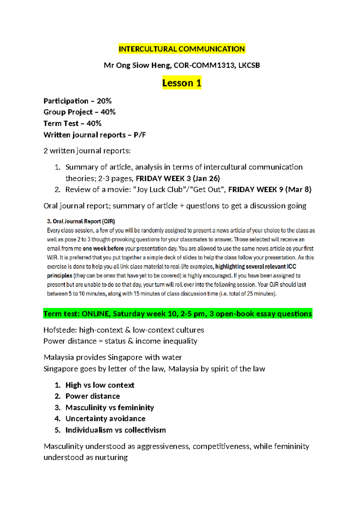 COR-COMM1313 Intercultural Communication Lesson 1 Overview - Studocu