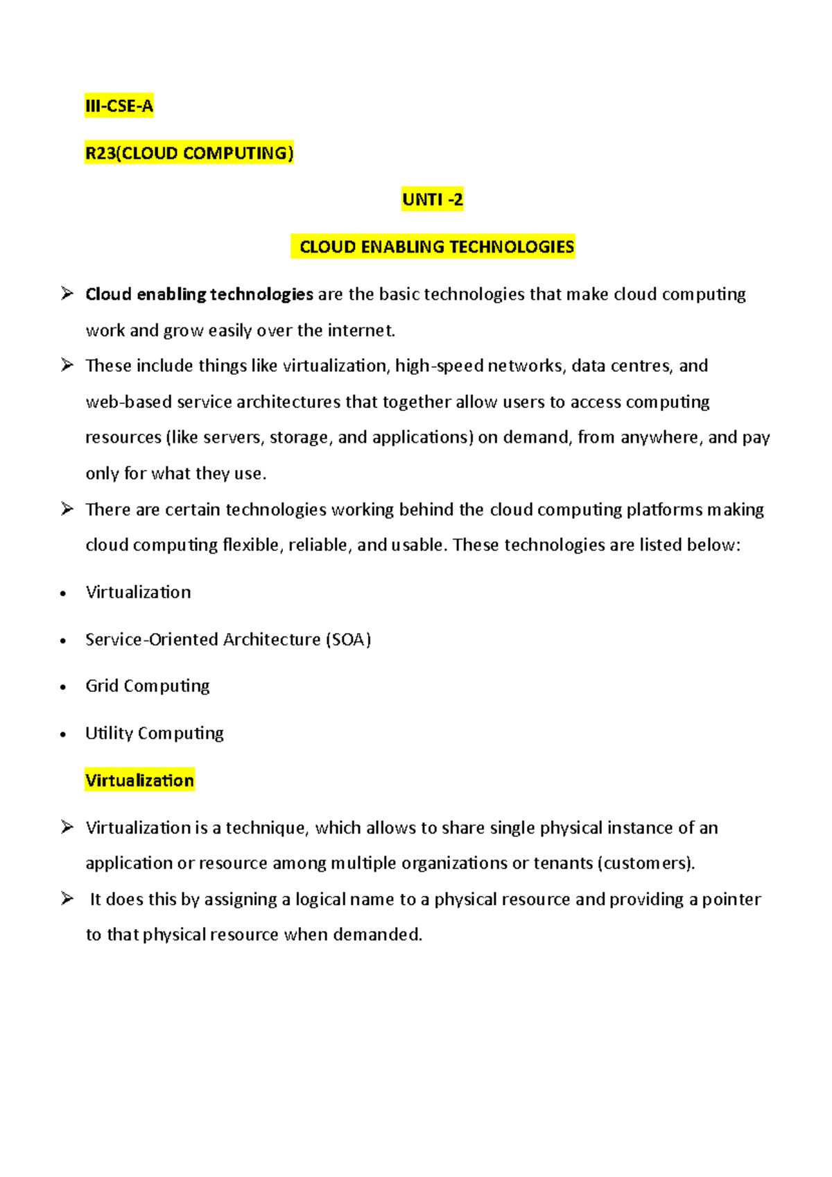 R23(CLOUD COMPUTING) Unit on Cloud Enabling Technologies - Studocu